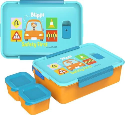 Vista 2 de Zak Designs Blippi Caja Bento de plástico reutilizable con sello a prueba de fugas, asa de transporte, ventilación de vapor para microondas