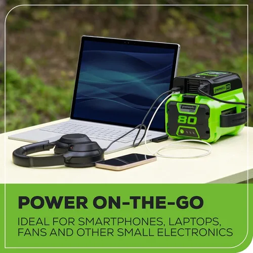 Vista 7 de Greenworks Inversor de corriente Pro de 80 V (300 vatios), 120 V CA, para cargar dispositivos electrónicos pequeños, teléfonos inteligentes