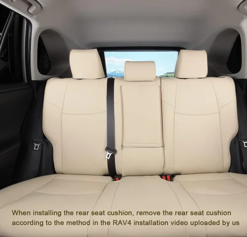 Vista 74 de Fundas de asiento RAV4 de ajuste personalizado, piel sintética impermeable para Toyota RAV4 2013-2018 (beige)