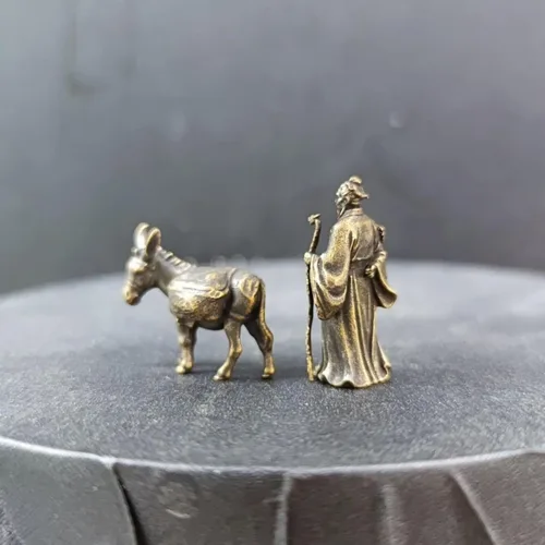 Vista 5 de Figura negra hecha a mano creativa de cobre viejo y burro, figura de animal interesante de latón, escultura de estatua en miniatura, escultura