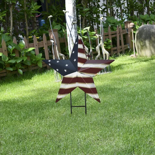 Vista 4 de Morning View Bandera estadounidense con estaca de jardín, decoración patriótica de estrella de metal, bandera de Estados Unidos, letrero de bar