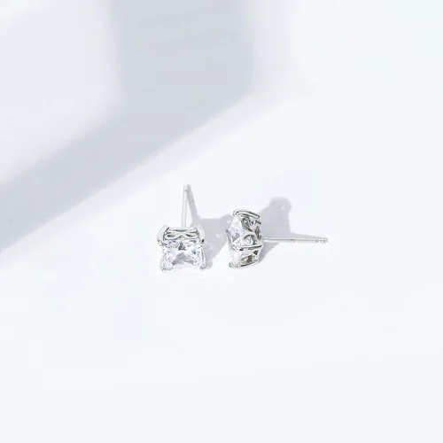Vista 6 de Tienda Collection Plated Sterling Silver Stud Earrings set with Princess Brilliant Cut Infinite Elements Cubic Zirconia