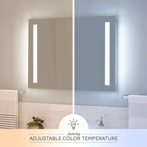 Vista 7 de Signature Hardware 442982 Curie Espejo de baño rectangular con luz LED sin marco de 32 pulgadas de ancho x 24 pulgadas de alto, sensor de movimiento