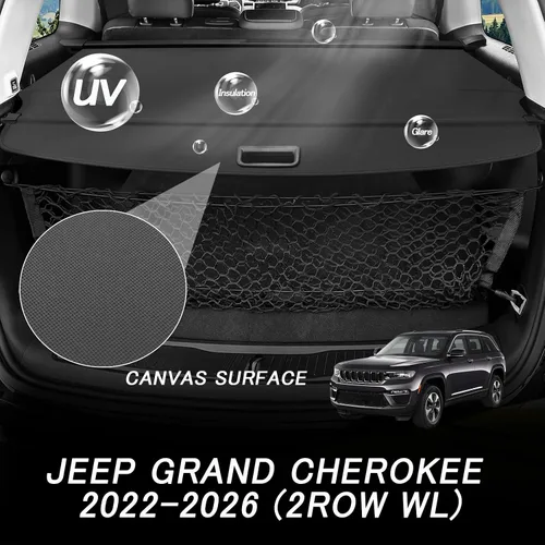 Vista 2 de Sze Cubierta de carga para Jeep Grand Cherokee 2022 2023 2024 2025 2026 (2 filas; WL) 4XE retráctil para maletero, cubierta de seguridad negra