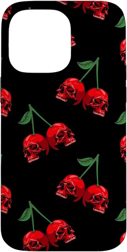Vista 21 de Cute Cherry Skull Pattern Red Scary Skulls Black Background Case for iPhone 17