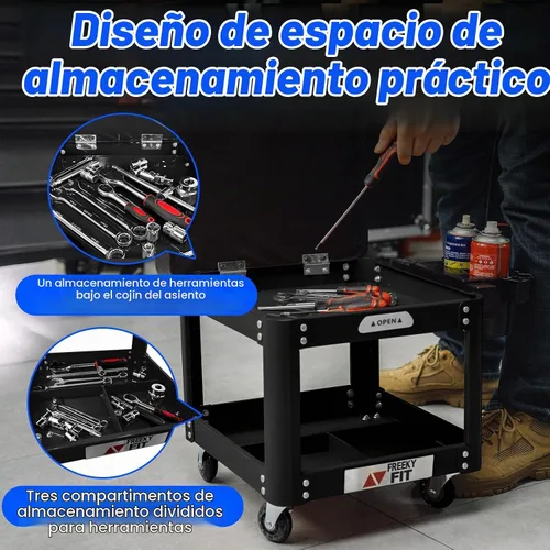 Vista 3 de Rolling Creeper - Asiento de garaje para hombres, taburete mecánico acolchado con bandeja de herramientas de almacenamiento para garaje, taburete