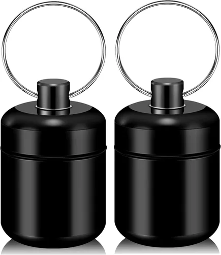 Vista 11 de Llavero pastillero - Organizador de pastillas pequeño, pastillero impermeable, llavero portátil con anillo para bolso (negro)
