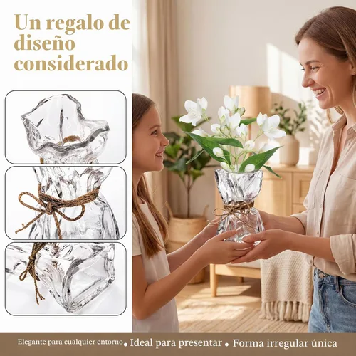 Vista 3 de Covzoe Florero de cristal, florero irregular de 8.7 pulgadas de alto
