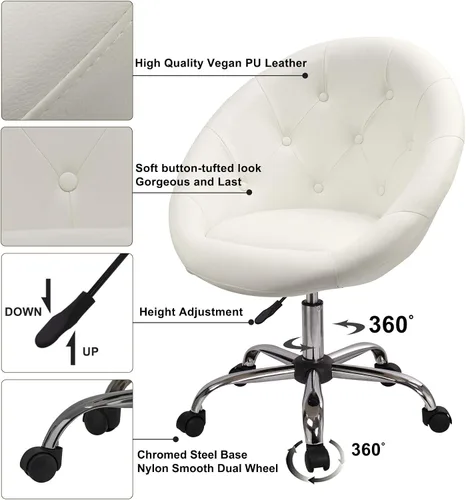 Vista 4 de DUHOME Silla moderna para computadora con ruedas giratorias, altura ajustable, piel sintética, con ruedas y base de metal