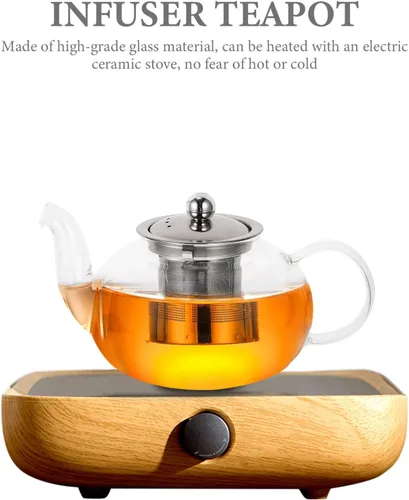 Vista 6 de Hemoton Tetera infusor de té, tetera de vidrio, tetera de té, dispensador de té con infusor de té para casa de té, centro de mesa para té, café