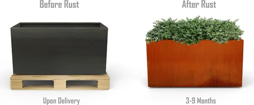 Vista 7 de Plantercraft Corten - Maceta rectangular de acero rústico para jardín, 40 pulgadas de largo, 16 pulgadas de ancho y 20 pulgadas de alto, resistente