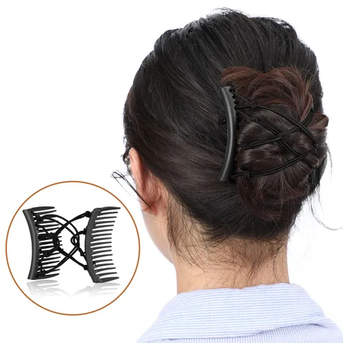 Vista 5 de 4 pinzas elásticas ajustables para el cabello, sin pliegues, para mujer, rizado, grueso, ondulado, color negro sólido, 4 piezas