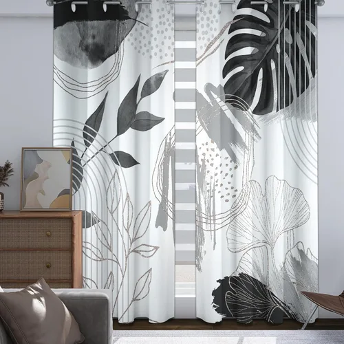 Vista 44 de Cortinas opacas negras y doradas, cortinas modernas de mediados de siglo para dormitorio, sala de estar, 63 pulgadas de largo, juego de 2 paneles