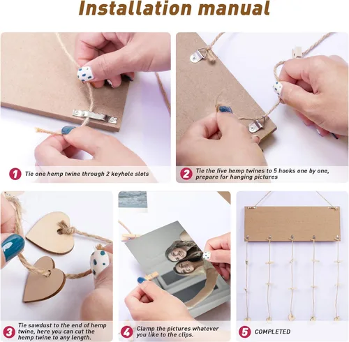 Vista 7 de GEMTEND Regalos para abuela, soporte de fotos para abuela, regalos para abuela de nieta y nieto, clips y cordel para colgar fotos, marco de fotos
