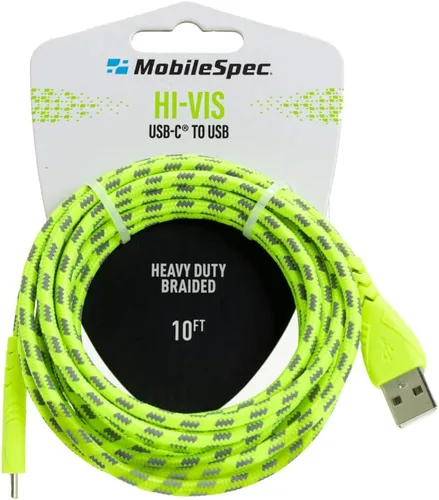 Vista 2 de MobileSpec MB06733 - Cable de carga y sincronización de alta visibilidad USB-A a USB-C de 10 pies, color verde