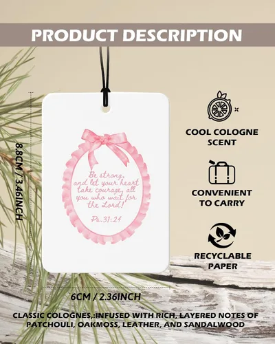 Vista 2 de Ambientador de Aire de Coche de Colonia Cristiana Floral Rosa 4 Piezas, Coquette Preppy Lazo Rosa Flor Colgante Ambientador de Aire para Coches Baño