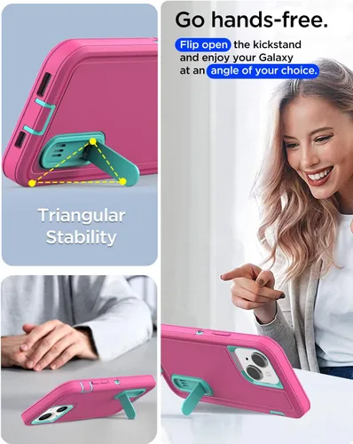 Vista 3 de AICase Funda para iPhone 13 con soporte integrado con protector de pantalla de vidrio + lente de cámara, resistente protección contra caídas, cuerpo