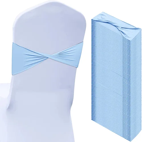 Vista 25 de Kinlop 50 Piezas Bandas de Spandex para Sillas Lazos Bandas para Sillas Bandas Deslizantes para Fundas Bandas Elásticas Lazos Sin Hebilla Azul