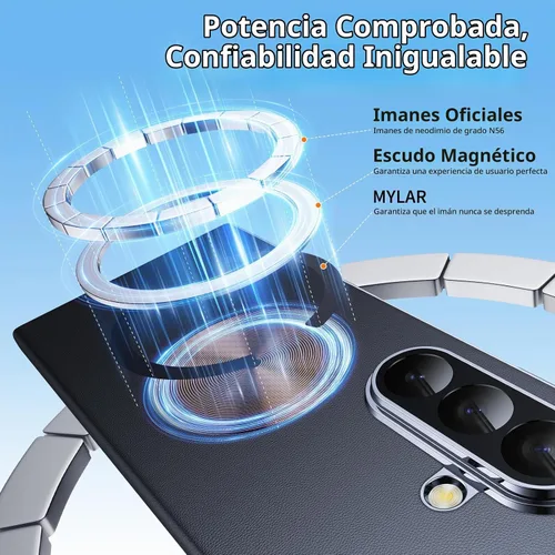 Vista 3 de Funda de piel de lujo para Z Fold 6 con protector de pantalla de privacidad [protección de bisagra], [compatible con Magsafe], protección de cámara