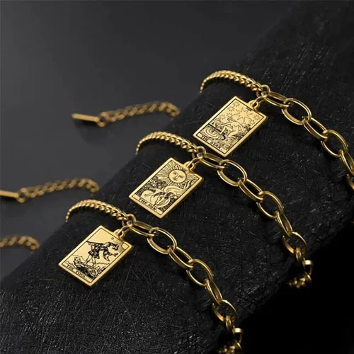 Vista 3 de ZKXXJ Tarot Card Pulsera para hombres y mujeres, acero inoxidable Tarot Card Rider Waite colgante pulsera celta astrología adivinación magia amuleto