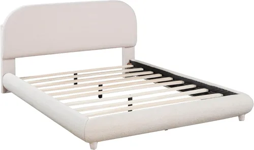 Vista 7 de Merax - Base de cama de plataforma tapizada de tamaño completo con forro polar de estilo teddy, estructura sólida y diseño elegante