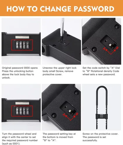 Vista 8 de Cerradura anticorte combinada ajustable de 4 dígitos en forma de U para Grillete ajustable de 6.299-10.630 in, acero anticorte de 0.630 in, código