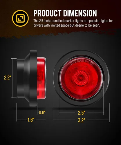 Vista 11 de Partsam - Juego de 5 luces redondas rojas de 6.3 cm con 13 LED para camiones de remolque, luces laterales de posición con reflectores, IP67 a prueba