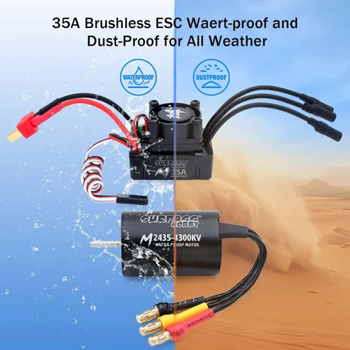 Vista 5 de SurpassHobby - Motor sin escobillas a control remoto ESC Combo impermeable 2435 4300KV motor sin escobillas y 35A ESC Combo Set para 1/16 coches