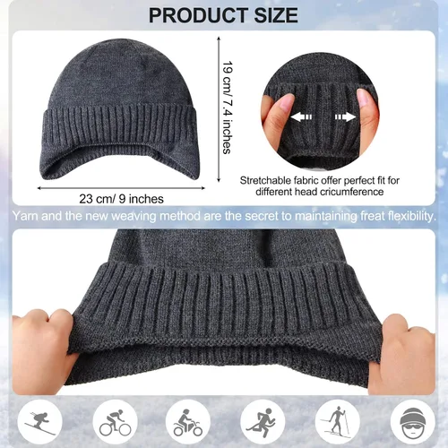Vista 3 de Syhood Men Winter Earflap Hat Ski Skull Cap Knitted Beanie Stocking Hat with Ear Warmer