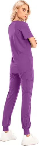 Vista 6 de Conjunto de uniformes médicos para mujer, conjunto de uniforme de enfermera, conjunto de trabajo al aire libre, conjunto de ropa quirúrgica elástica