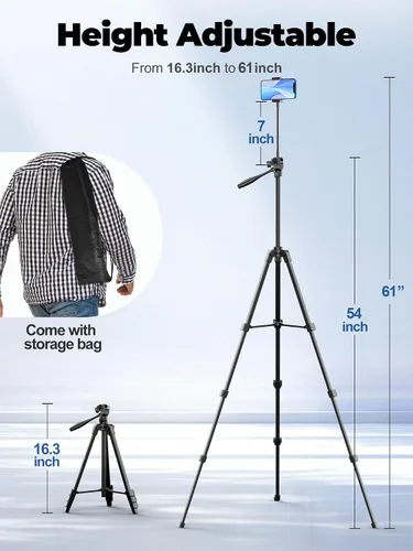Vista 3 de EMART Soporte de trípode para teléfono de 61 pulgadas con cuello de ganso flexible, trípode portátil para iPhone y cámara, soporte aéreo