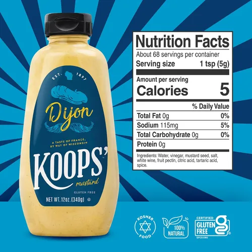 Vista 2 de Koops Dijon Mostaza, salsa suave y picante estilo francés, 12 onzas