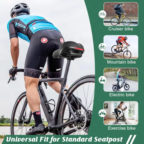 Vista 6 de Cómodo cojín de asiento para hombres y mujeres con doble absorción de impactos, espuma viscoelástica con memoria, sillín de bicicleta ancho e