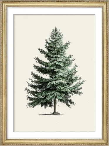 Vista 144 de MUDECOR Lienzo enmarcado prémium para pared, pinos nevados en bosque de invierno, ilustraciones modernas, arte contemporáneo, escénico, divertido