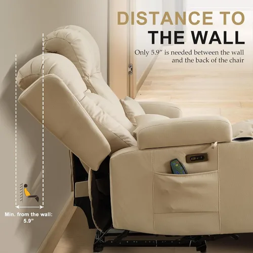 Vista 5 de URRED Wall Hugger Power - Sofá reclinable con masaje y calor, color beige