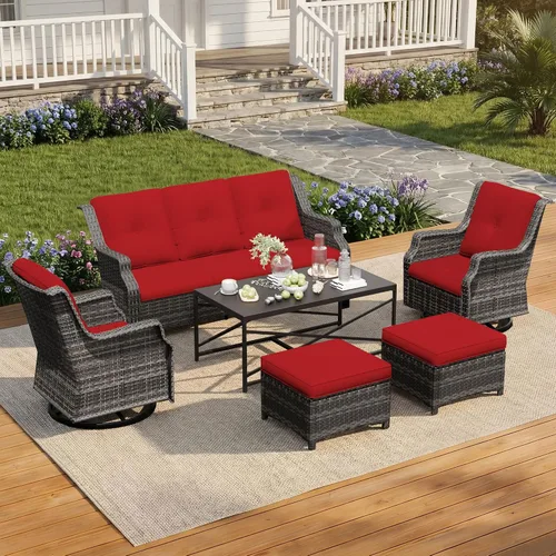 Vista 65 de Sofá de mimbre para patio al aire libre, sofá de 3 plazas, sofá de ratán con asiento profundo y cojines de olefina, respaldo alto, todo tipo de Beige