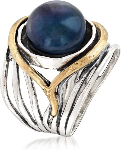 Vista 3 de Ross-Simons Pearl or Gemstone Openwork Ring in Silver and 14kt Yellow Gold