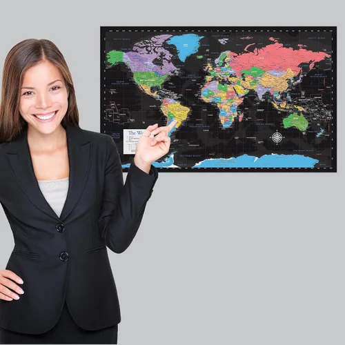 Vista 4 de Póster laminado de mapa del mundo, gráfico de pared, mapa de la Tierra, 18 x 29 pulgadas (negro)