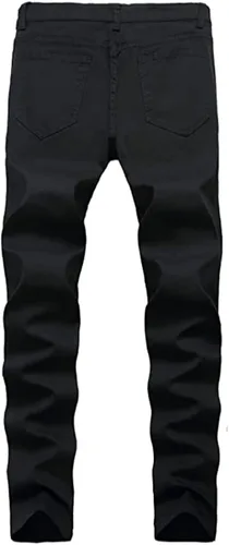 Vista 2 de HUNGSON Pantalones de mezclilla ajustados y elásticos para hombre, ajuste recto