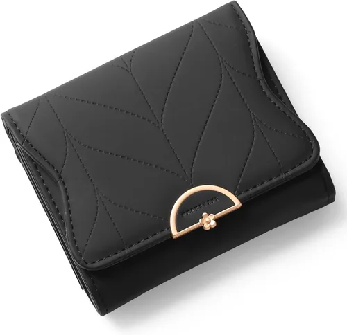 Vista 17 de RNIEGA Cartera pequeña de cuero para mujer, con bloqueo RFID, tarjetero compacto con cremallera y bolsillo para monedas con ventana de identificación