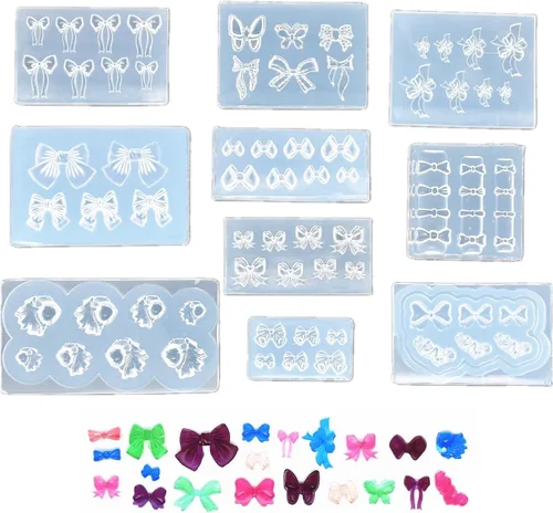 Vista 8 de Paquete de 10 moldes de silicona para arte de uñas, moldes decorativos de resina, plantillas de arte de uñas, herramienta de curación principal