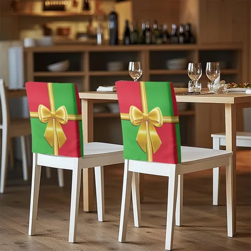 Vista 2 de Fundas para sillas de comedor, diseño de lazo de Navidad, para sala de Navidad, cocina, fiesta, boda, hotel, hogar