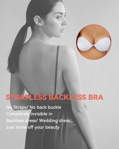 Vista 5 de Loxoto Sujetador adhesivo sin tirantes, sujetador adhesivo de tela de encaje invisible para mujer, brasier de vestido sin espalda con cubiertas