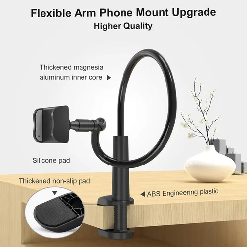 Vista 4 de Soporte para Teléfono de Cama con Cuello de Cisne – Brazo Flexible Montaje de Clip 360 Soporte Ajustable con Abrazadera Compatible con Teléfono