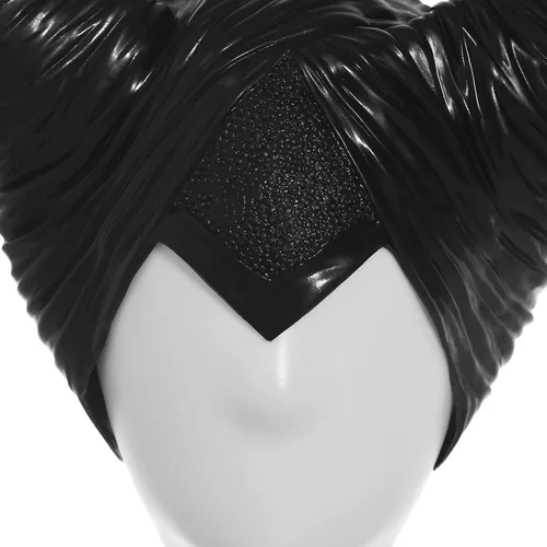 Vista 5 de MostaShow Sombrero de cuernos de reina para mujer disfraz de Halloween diadema negra de cuernos largos