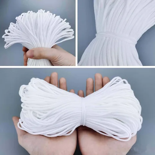 Vista 5 de Bandas elásticas para costura, cuerda elástica pesada de 100 yardas de 1/8 pulgadas para máscara, correa elástica blanca redonda, cordón elástico
