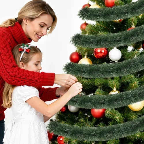 Vista 5 de Guirnalda de oropel de Navidad de 15,2 m, guirnalda metálica gruesa verde oscuro con diseño de torsión para árbol de Navidad, decoraciones