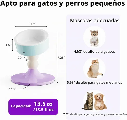 Vista 2 de Cuencos elevados de cerámica para gatos, 3 alturas ajustables, soporte elevado para gatos de interior y perros pequeños, platos inclinados