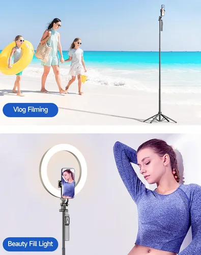 Vista 5 de Trípode selfie stick de 70 pulgadas, trípode para selfie con control remoto, trípode para teléfono Android, iPhone, cámara
