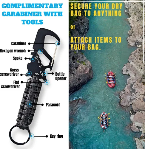 Vista 4 de TACTIKO Mochila resistente 100% impermeable, bolsas secas enrollables para kayak, senderismo, campamento, supervivencia